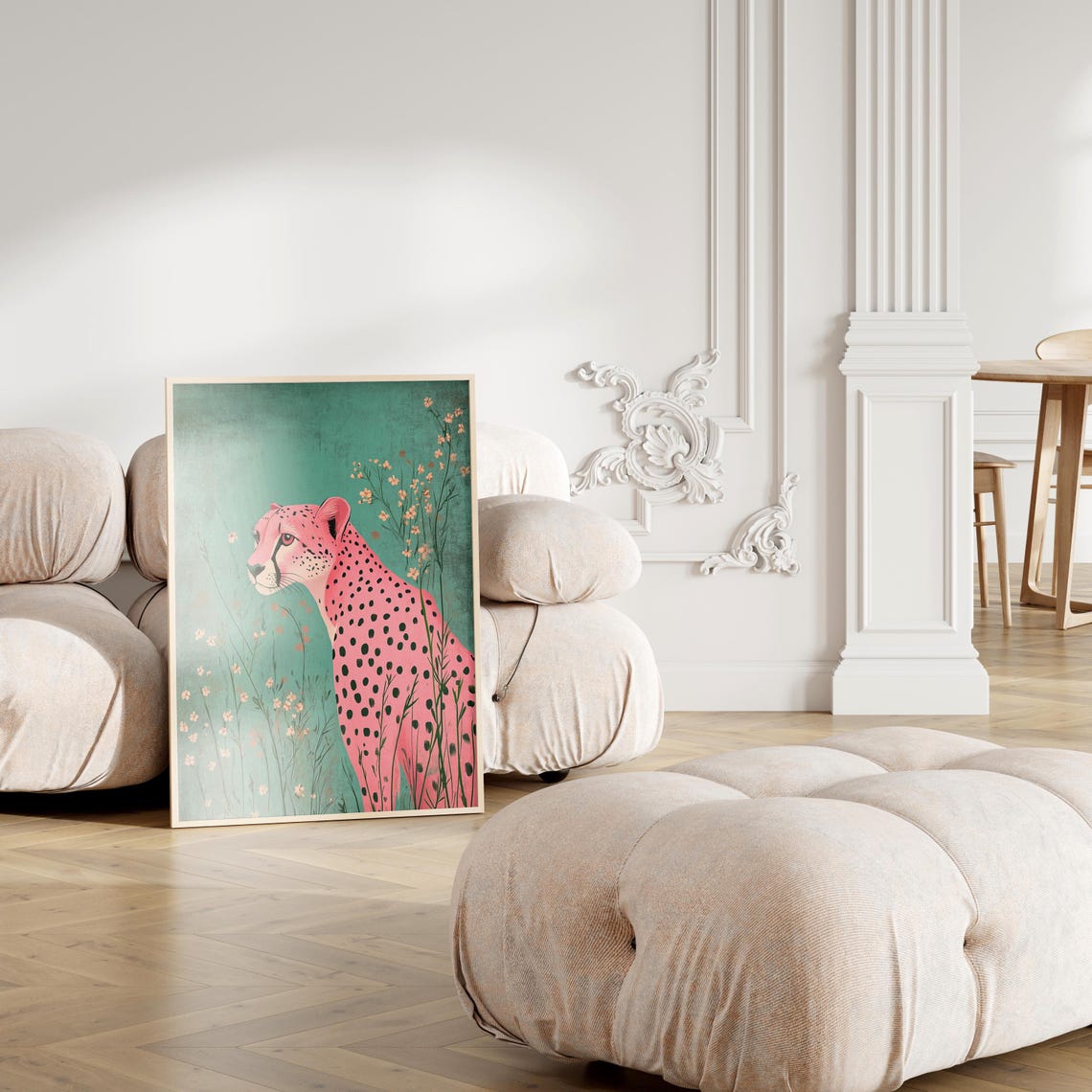 Pink Cheetah Wildflowers Maximalist Jungle Animal Art Poster - Image 3