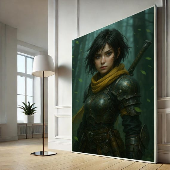 Bold Warrior Woman Fantasy Canvas Wall Art Print Modern Living Room Decor Statement Piece
