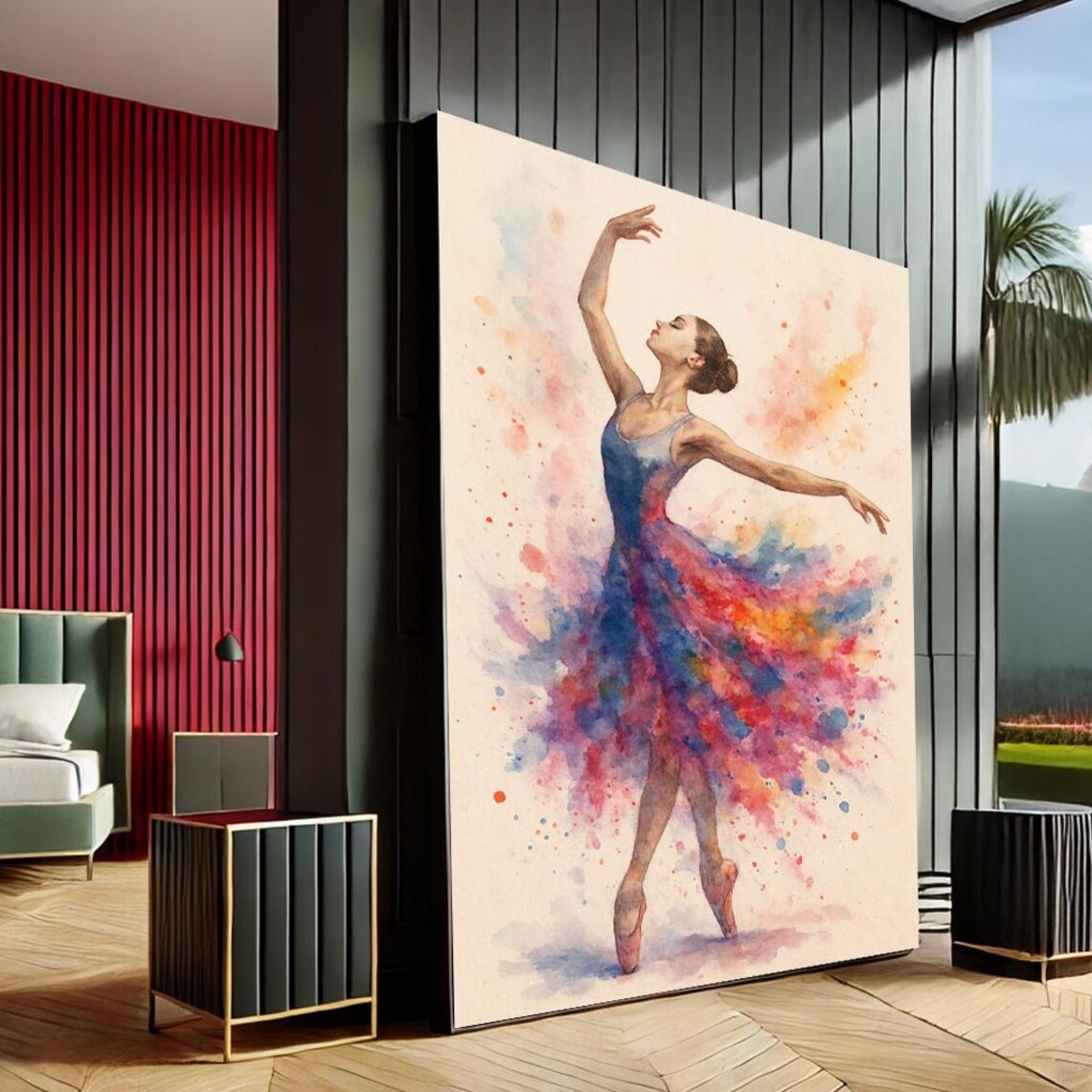 Ballerina Watercolor Painting Colorful Splash Dress Dance Art Print