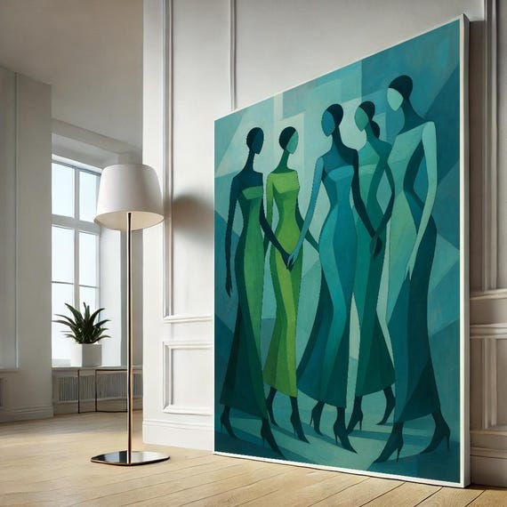 Elegant Abstract African Black Female Silhouettes Canvas Serene Teal Wall Art Sophisticated Living Room Decor Print