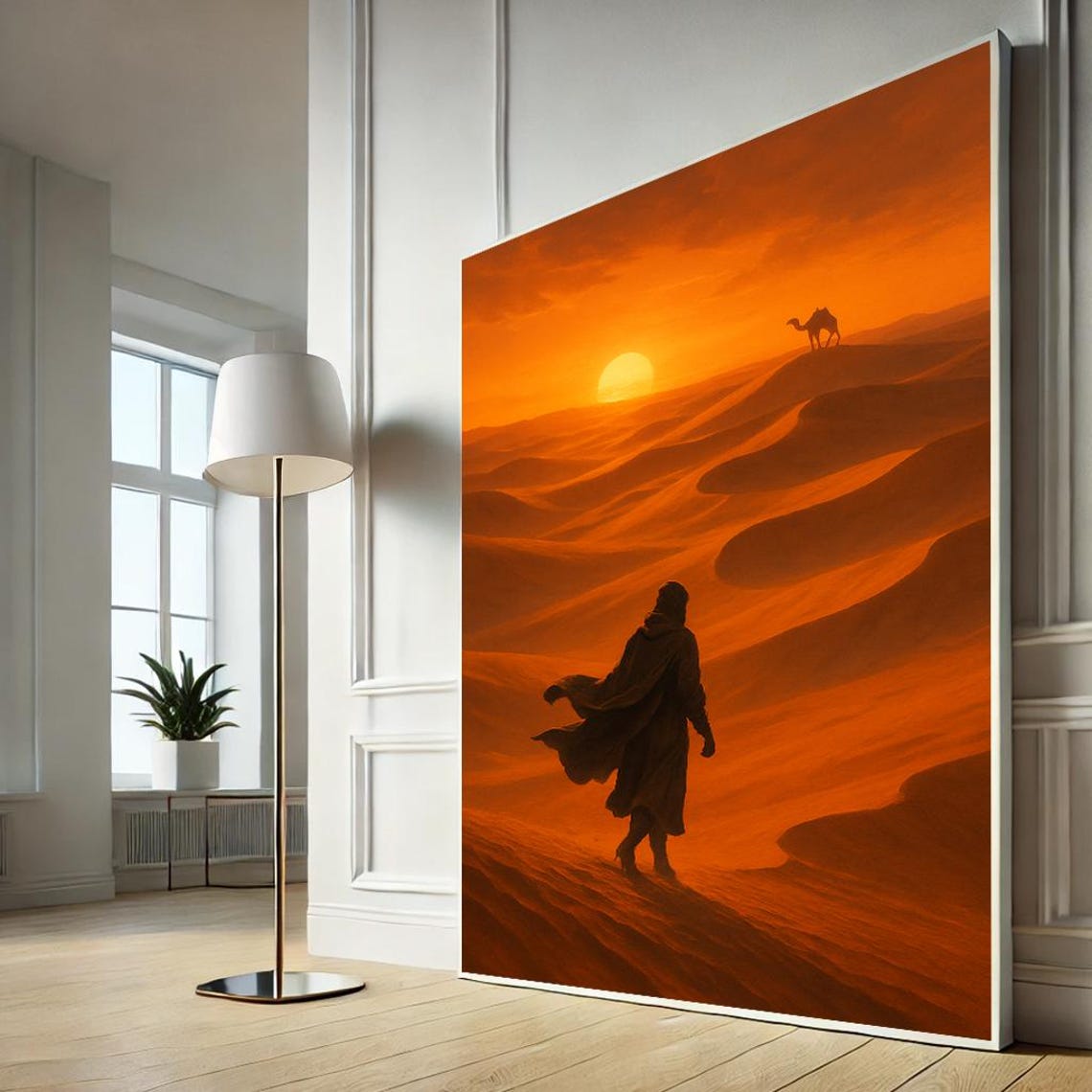 Desert Wanderer Nomad Sunset Camel Silhouette Warm Orange Poster