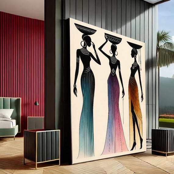 African Afro Black Ethnic Women Canvas Art Vibrant Style Wall Decor For Living Room Bold Cultural Home Accent Piece