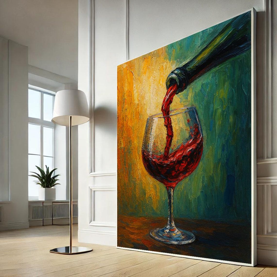 Red Wine Pouring Into Glass Impressionist Style Dining Room Wall Art