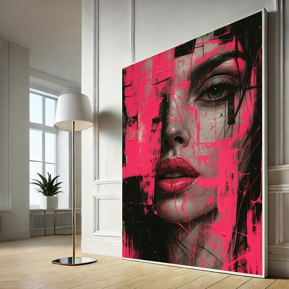 Neon Pink Woman Portrait Abstract Expressionist Edgy Modern Poster