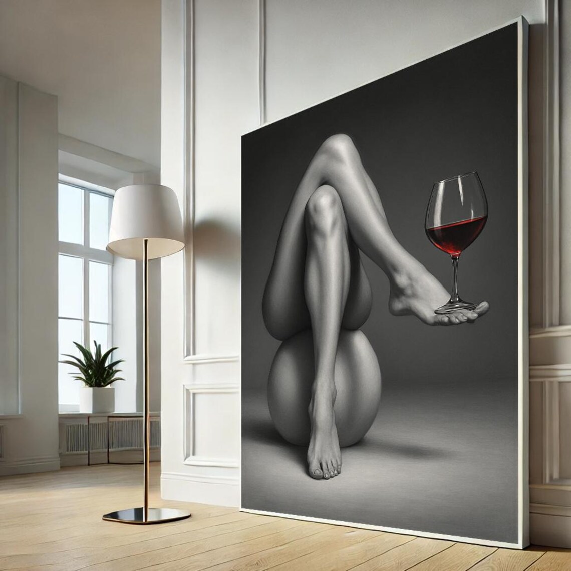 Black And White Female Legs Wine Glass Surreal Minimalist Poster