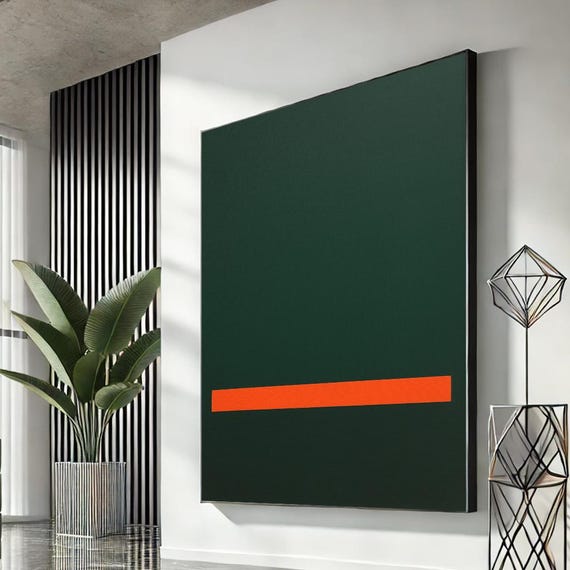 Mark Rothko Minimalist Canvas Dark Green And Orange Abstract Art For Living Room Modern Sophisticated Home Decor