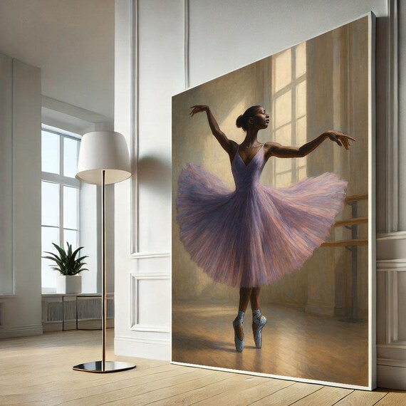 Graceful Ballerina In Flowing Dress Canvas Wall Art Print Elegant Dance Bedroom Decor Statement Piece