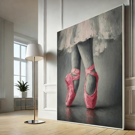 Ballet Shoes Canvas Wall Art Pink Ballerina Tutu Print Elegant Dance Poster Girls Room Decor Feminine Ready To Hang