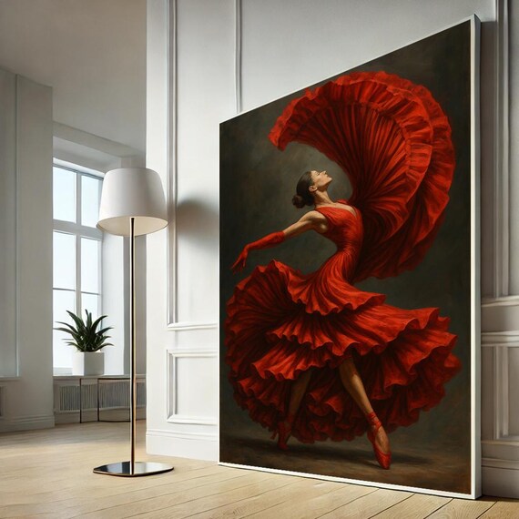 Elegant Flamenco Dancer Canvas Wall Art Passionate Red Dress Ballerina Print Spanish Dance Home Decor