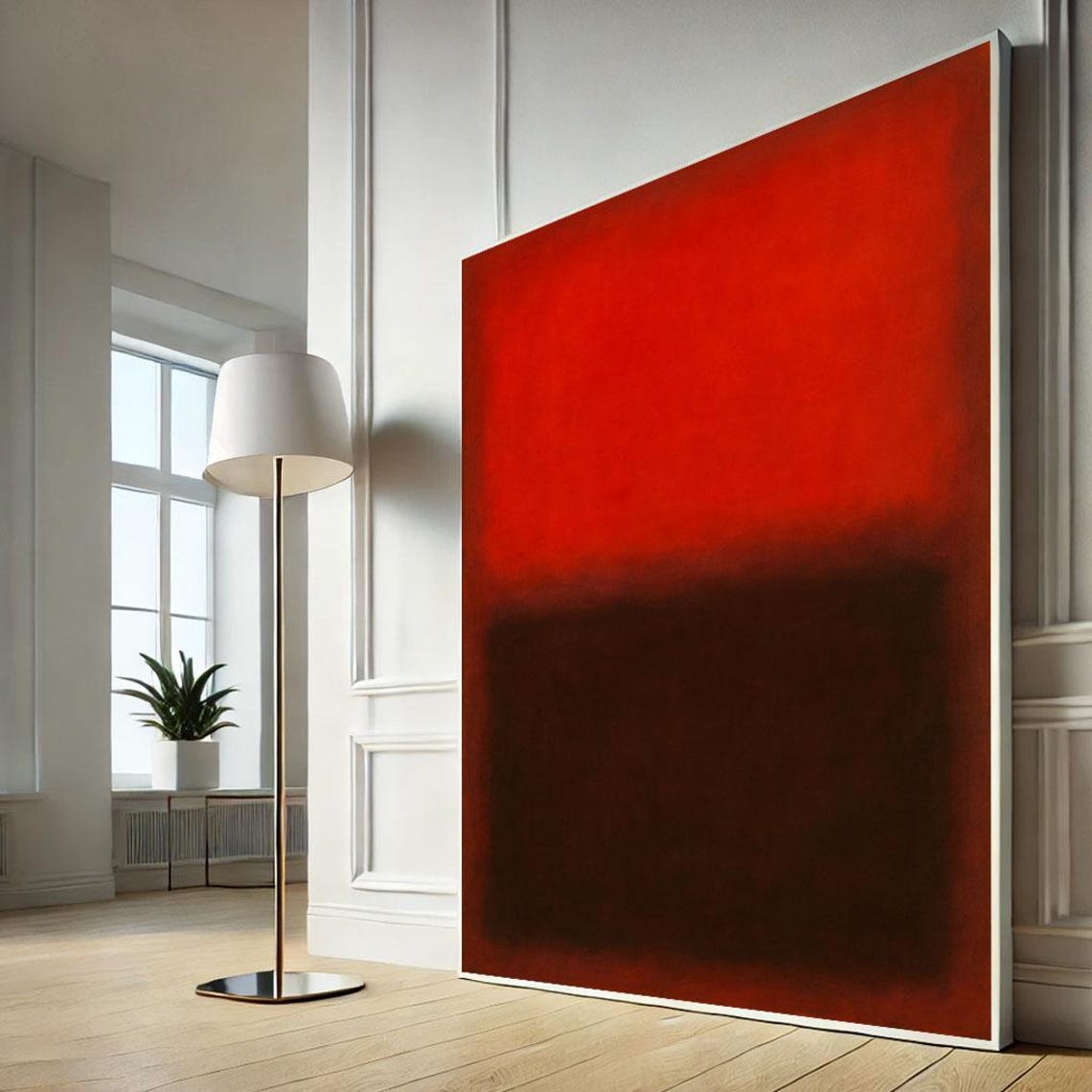 Bold Red And Dark Brown Abstract Color Field Canvas Style Wall Art