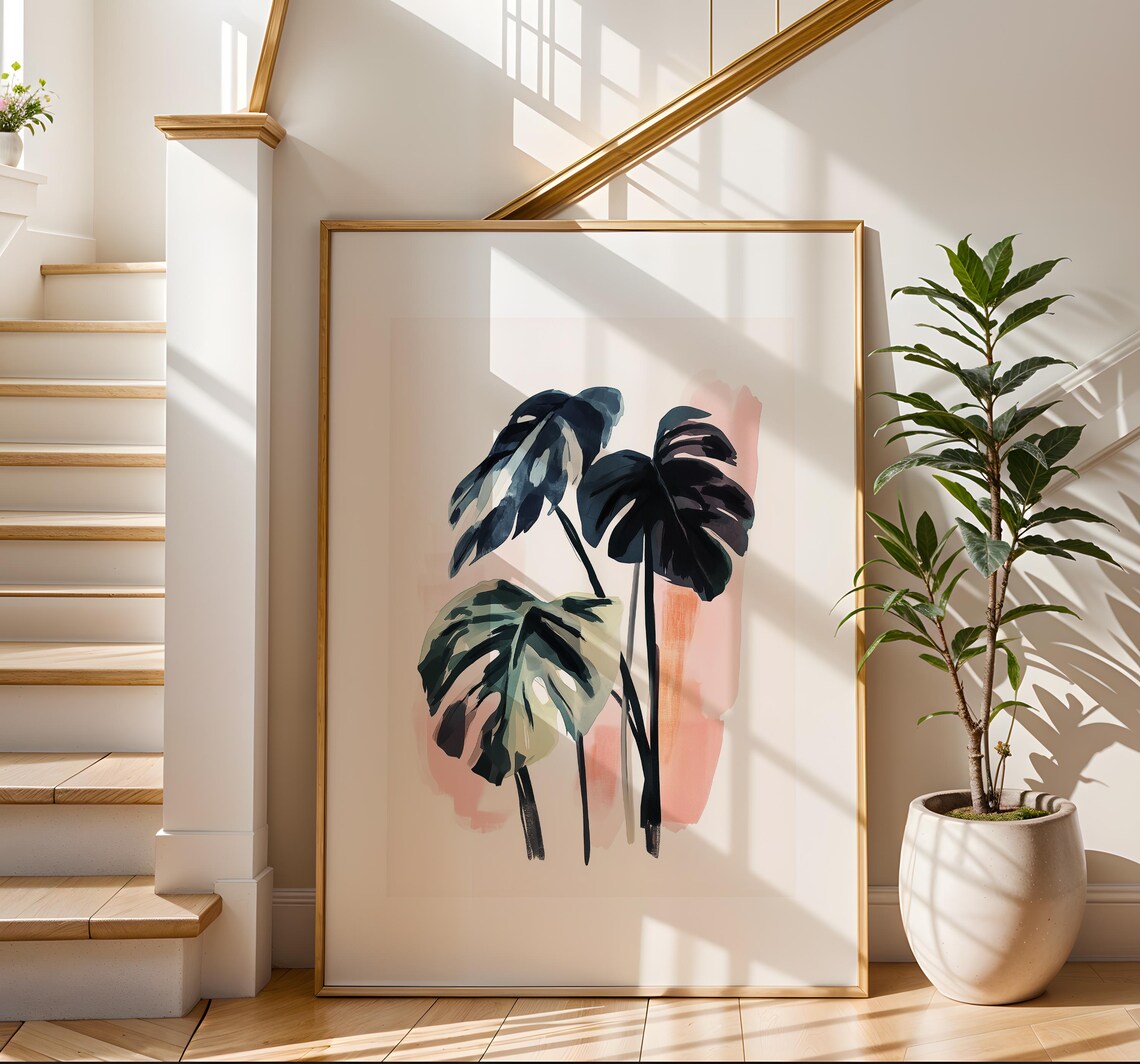 Minimalist Monstera Plant Art Print, Greenery Decor