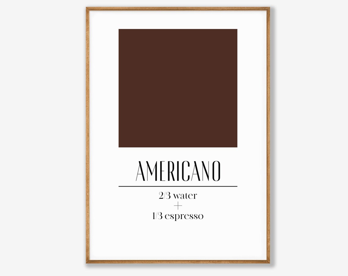 Americano Coffee Recipe Espresso Water Minimalist Bar Poster