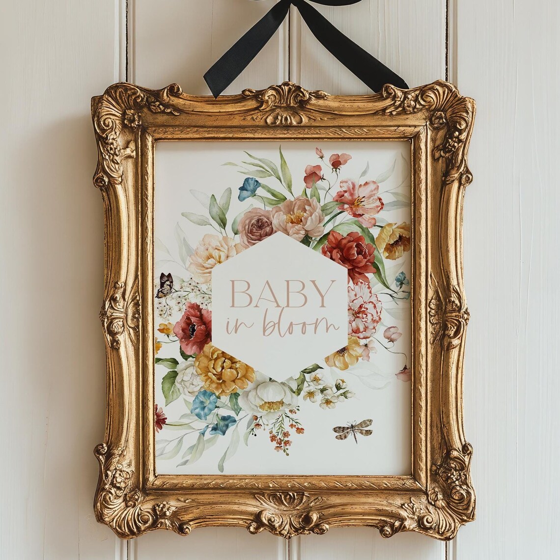 Baby In Bloom Wildflower Wreath Watercolor Nursery Sign Wall Art