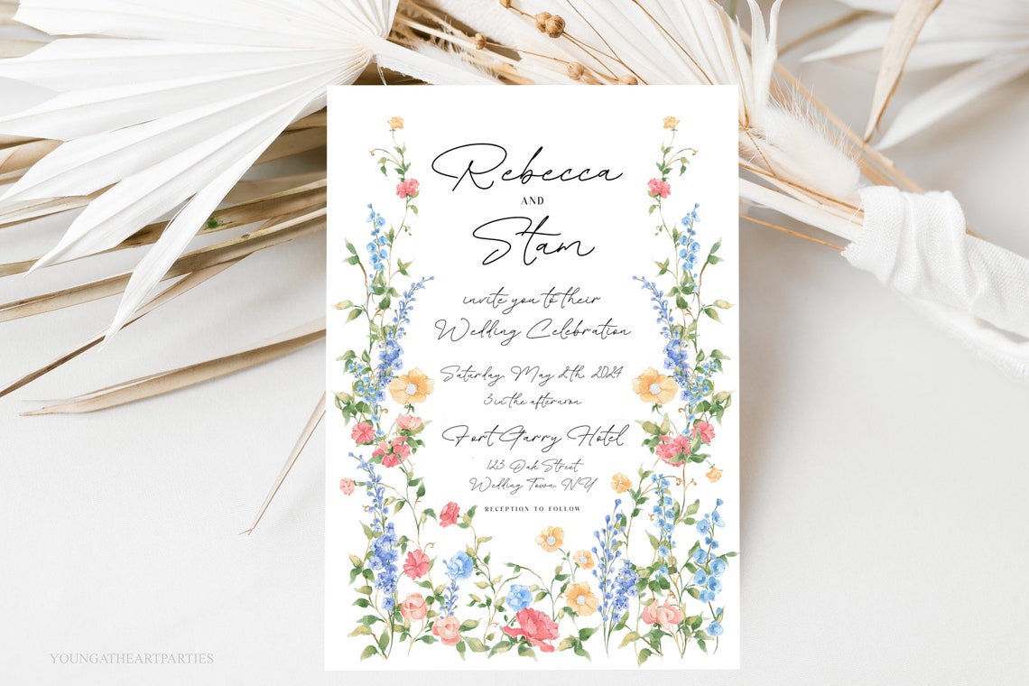 Spring Floral Crest Wedding Invitation Monogram Rebecca Stan Print - Image 5