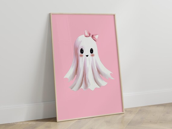 Cute Pink Bow Ghost Halloween Nursery Baby Girl Room Wall Art