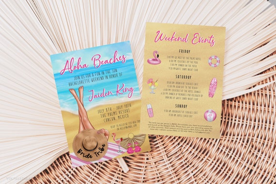 Aloha Beaches Bachelorette Party Invitation And Itinerary Template Beach Bachelorette Party Editable Tropical Bachelorette Invite Corjl