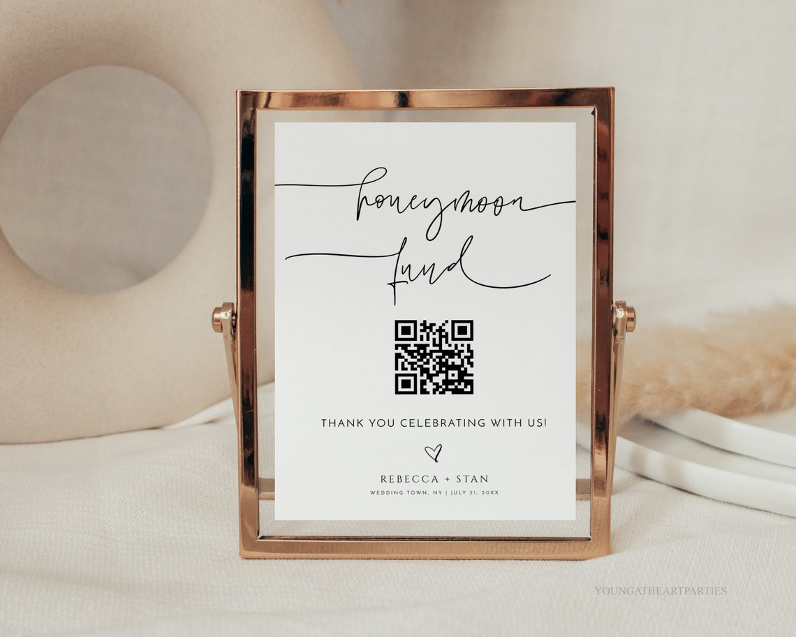 Minimalist Honeymoon Fund QR Code Sign Wedding Money Gift Table Poster - Image 5