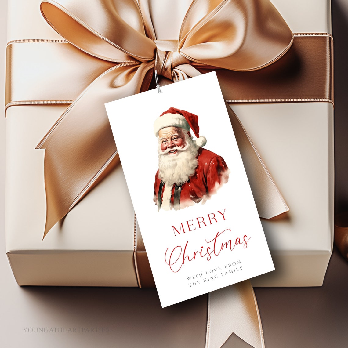 Vintage Santa Merry Christmas Personalized Family Gift Tag Poster