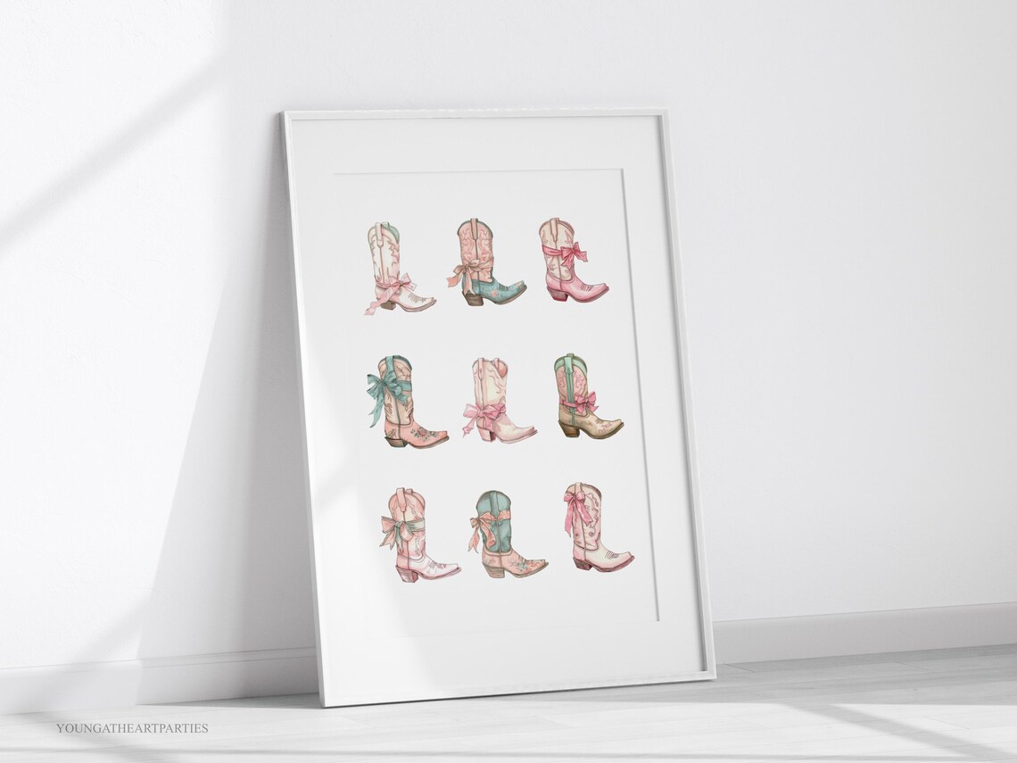 Cowgirl Boot Print Cowgirl Boots Poster Bedroom Decor Pink Blue Print Preppy Dorm Room Western Wall Art Room Decor For Teens Art - Image 5