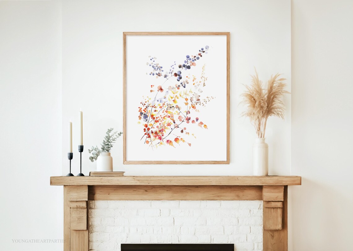 Minimalist Autumn Branch Watercolor Art Print Blue Berry Wall Decor - Image 6