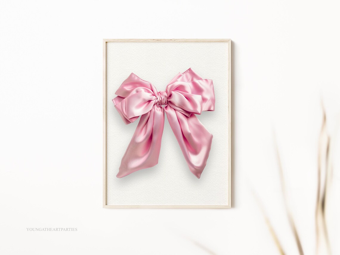 Pink Satin Bow Art Print Pink Coquette Bow Wall Art Girly Pink Room Art Dorm Room Art Trendy Wall Art Preppy Girl Pink Bow Art Print - Image 3