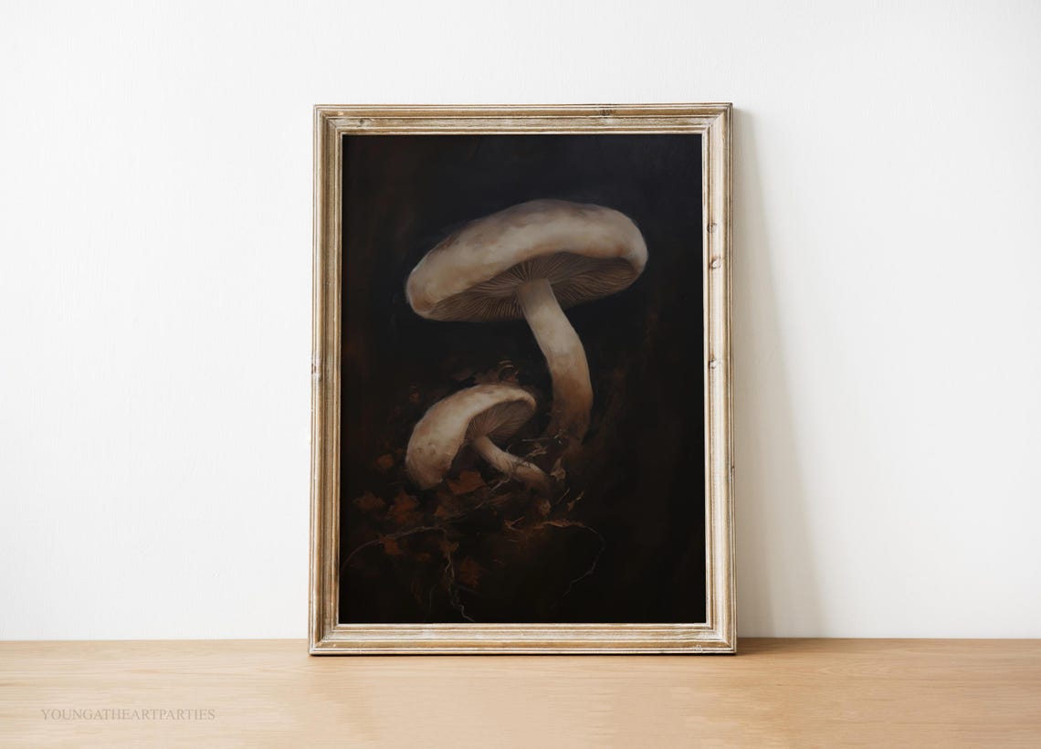 Vintage Moody Mushroom Oil Painting Dark Botanical Forest Wall Art - Image 5