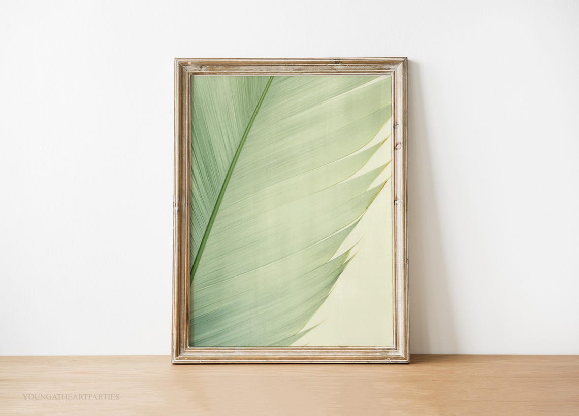 Lime Cream Palm Leaf Botanical Minimalist Modern Decor Wall Art - Image 3