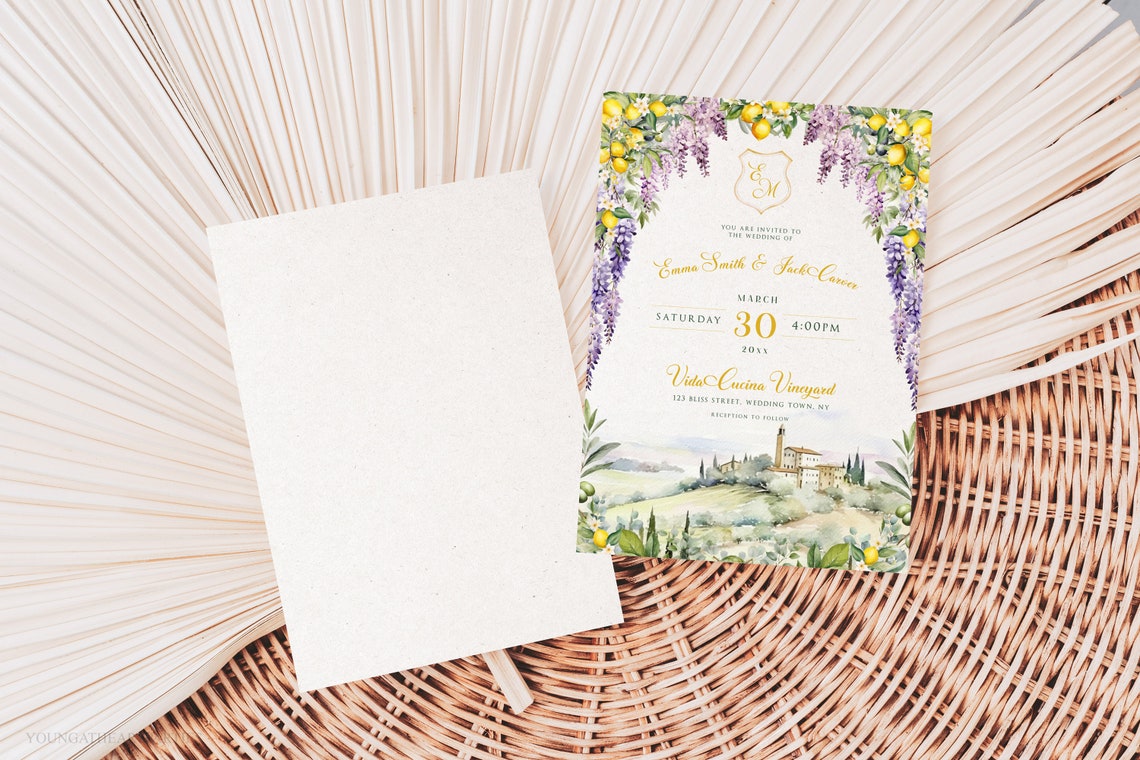Italian Wisteria Lemon Vineyard Wedding Invitation Suite Poster - Image 5