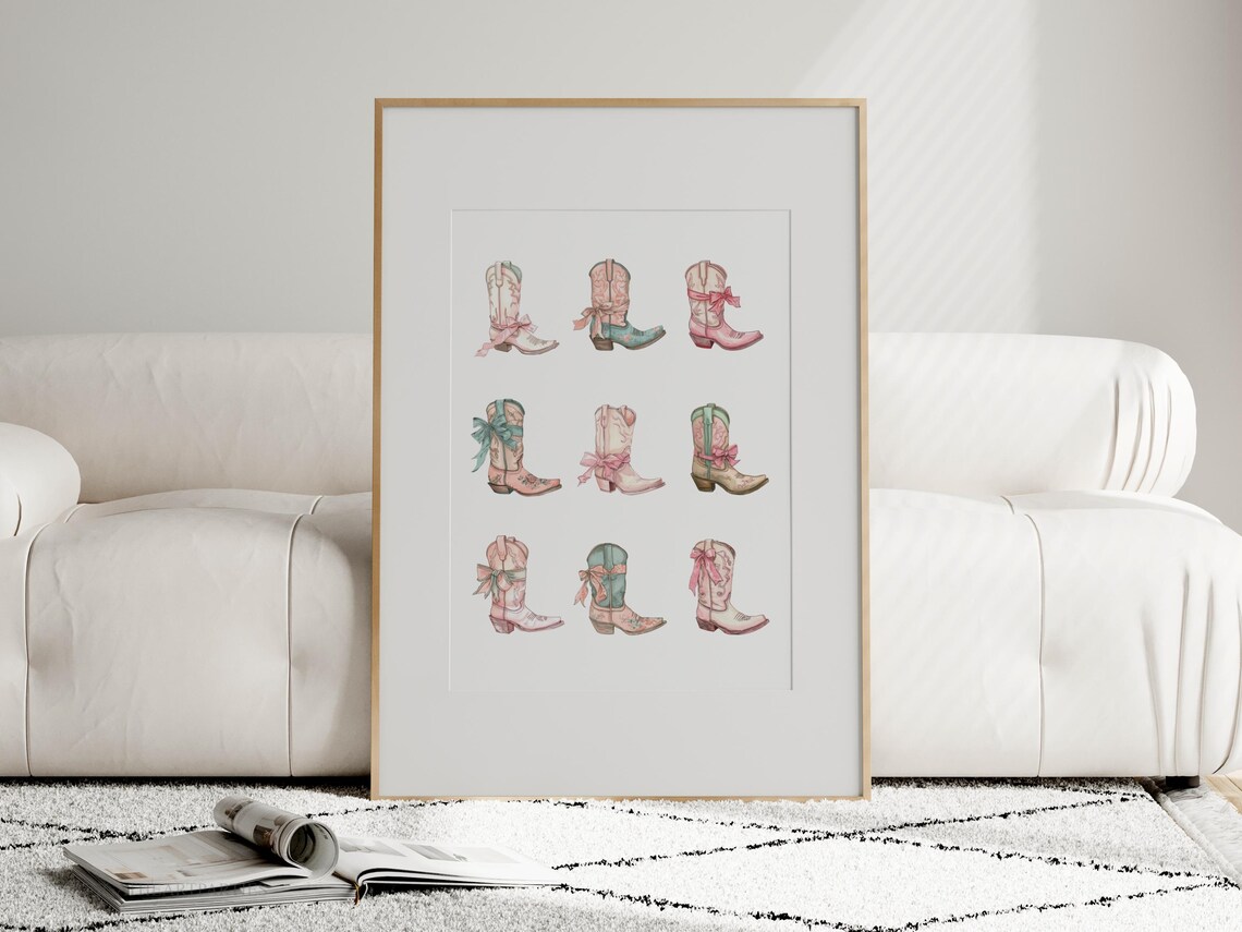 Cowgirl Boot Print Cowgirl Boots Poster Bedroom Decor Pink Blue Print Preppy Dorm Room Western Wall Art Room Decor For Teens Art - Image 2