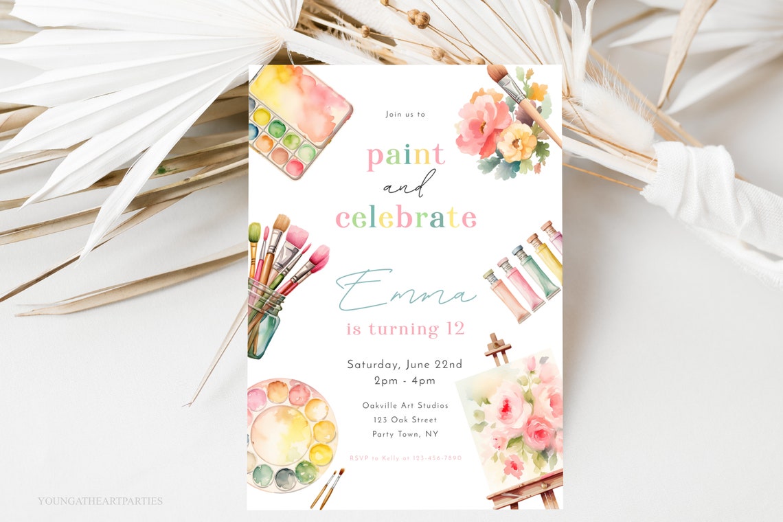 Emma Paint and Celebrate Twelfth Birthday Party Invitation Print