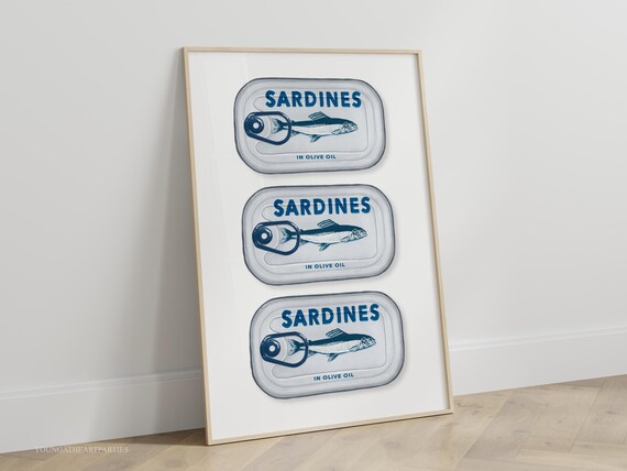 Tinned Sardines Art Print Sardine Wall Art Tinned Fish Trendy Sardine Poster Foodie Poster Kitchen Decor Print