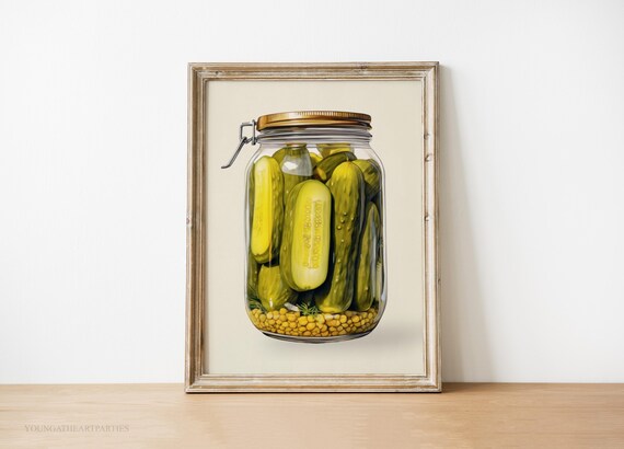 Vintage Pickle Jar Kitchen Decor Art Print for Bar Cart Wall