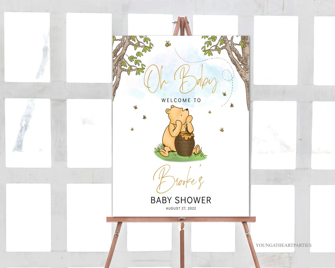 Oh Baby Winnie the Pooh Style Baby Shower Welcome Sign Art Print