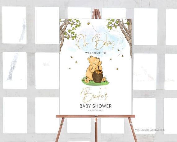 Oh Baby Winnie the Pooh Style Baby Shower Welcome Sign Art Print
