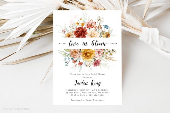 Love In Bloom Floral Bridal Shower Invitation Editable Print
