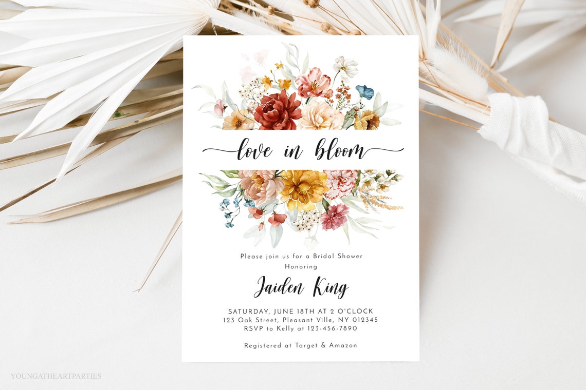 Love In Bloom Floral Bridal Shower Invitation Editable Print