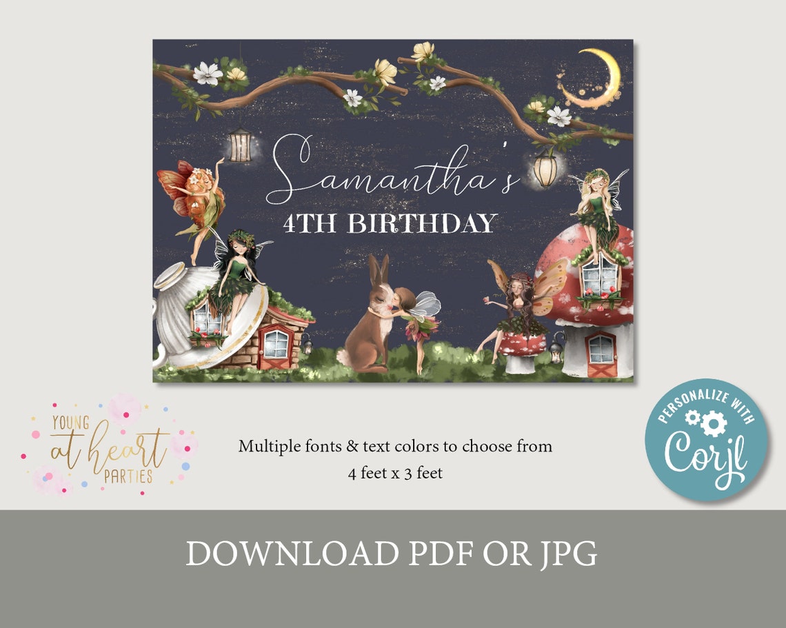Enchanted Fairy Garden Personalized Birthday Party Backdrop Poster - Image 4