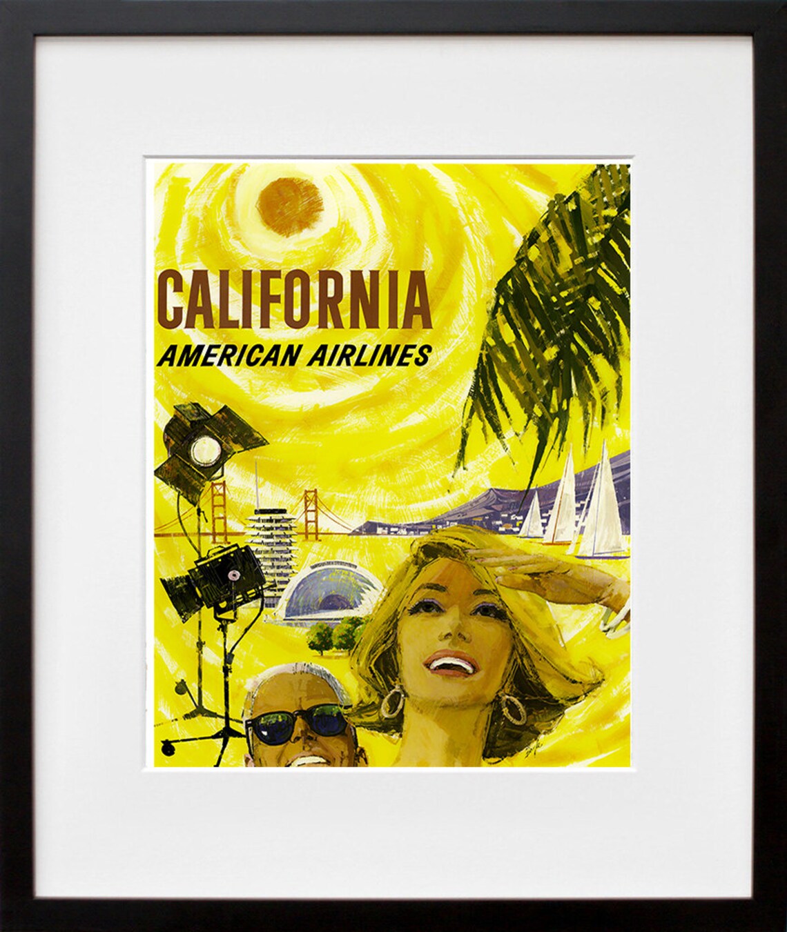 California American Airlines Vintage Travel Poster Hollywood Beach Sun - Image 2