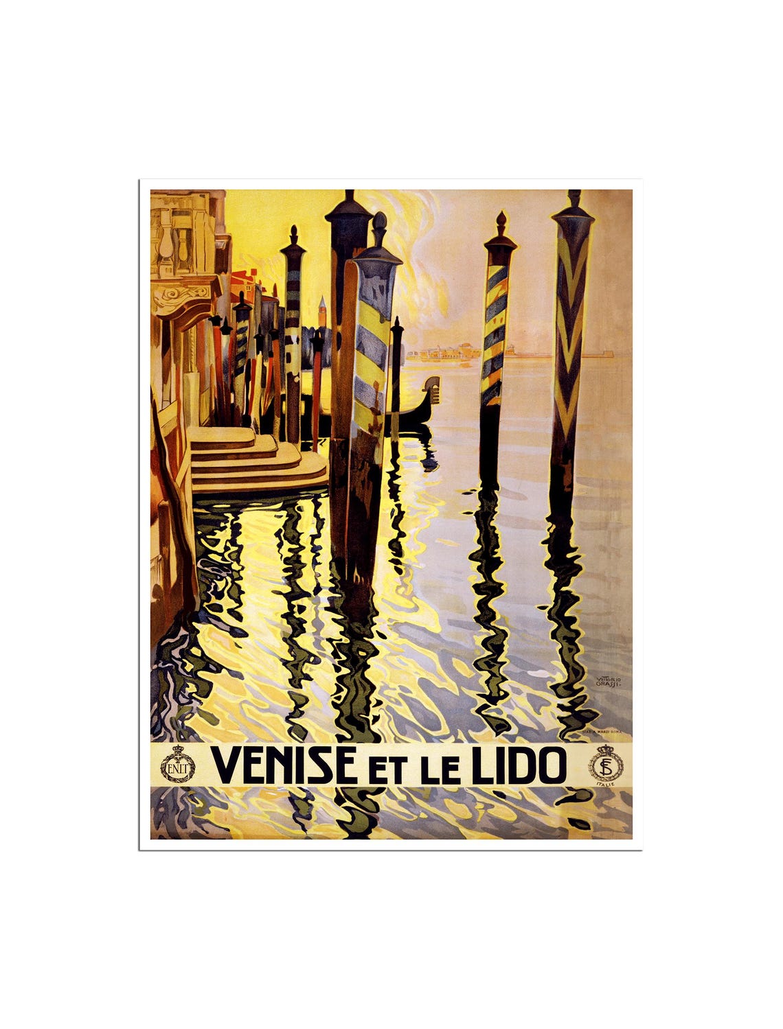 Venise et le Lido Vintage Venice Canal Gondola ENIT Travel Poster