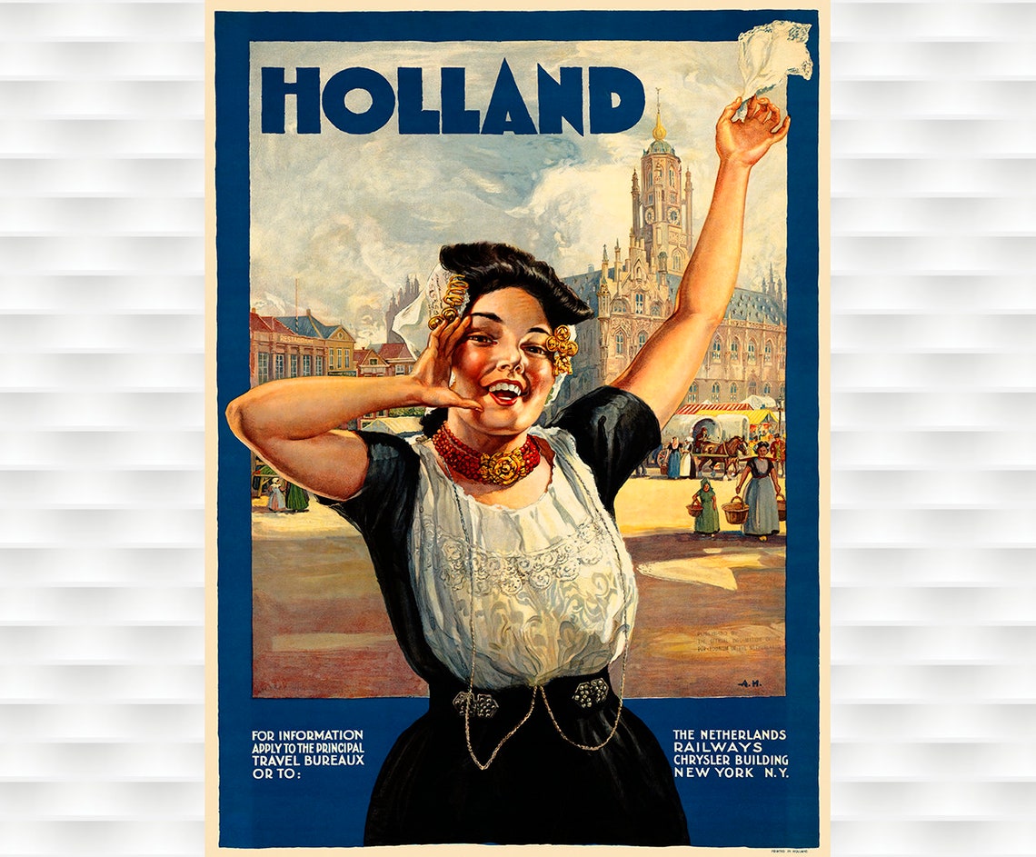 Holland Netherlands Railways Dutch Costume Vintage Travel Poster