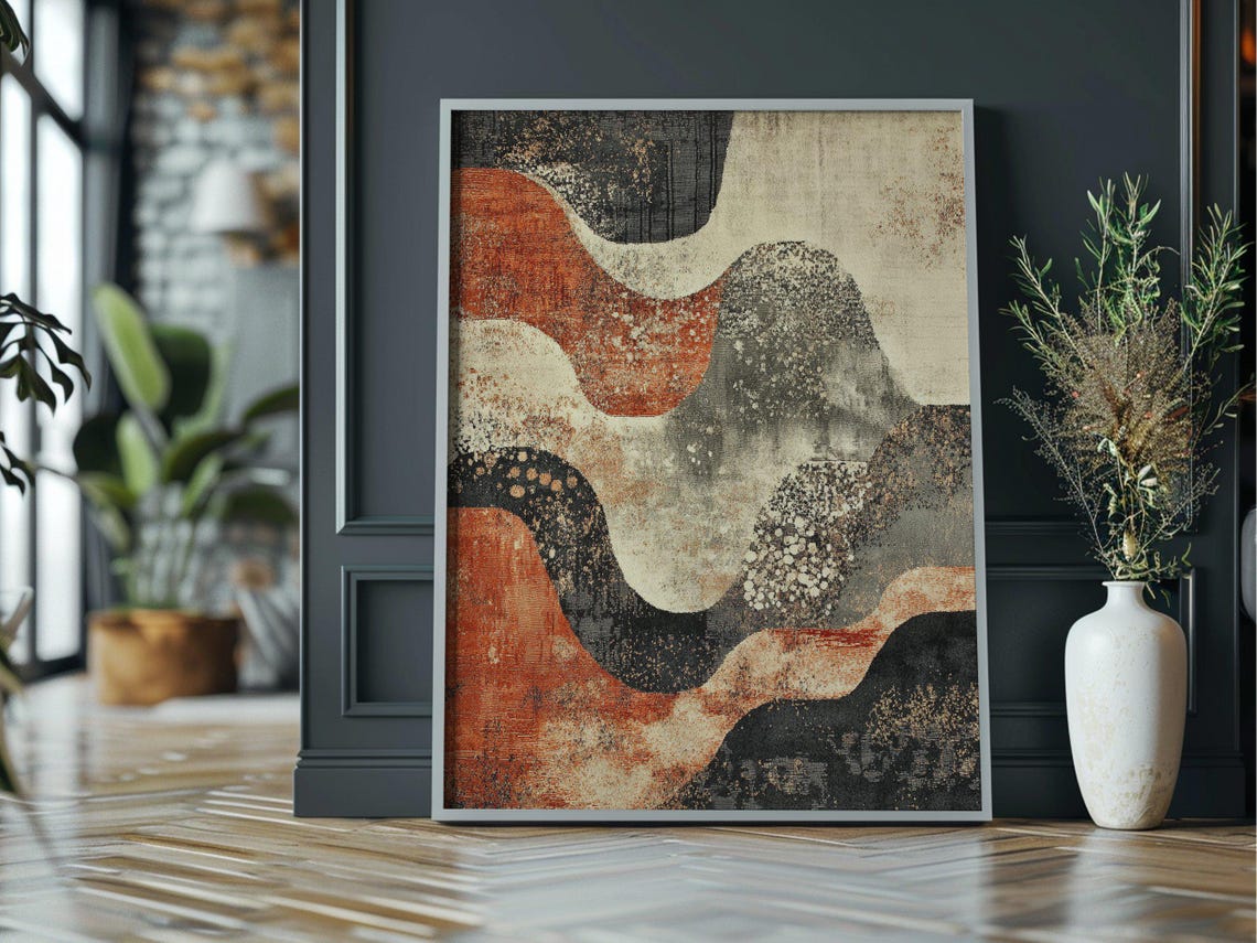 Abstract Organic Waves Terracotta Black Cream Modern Art Wall Art - Image 3