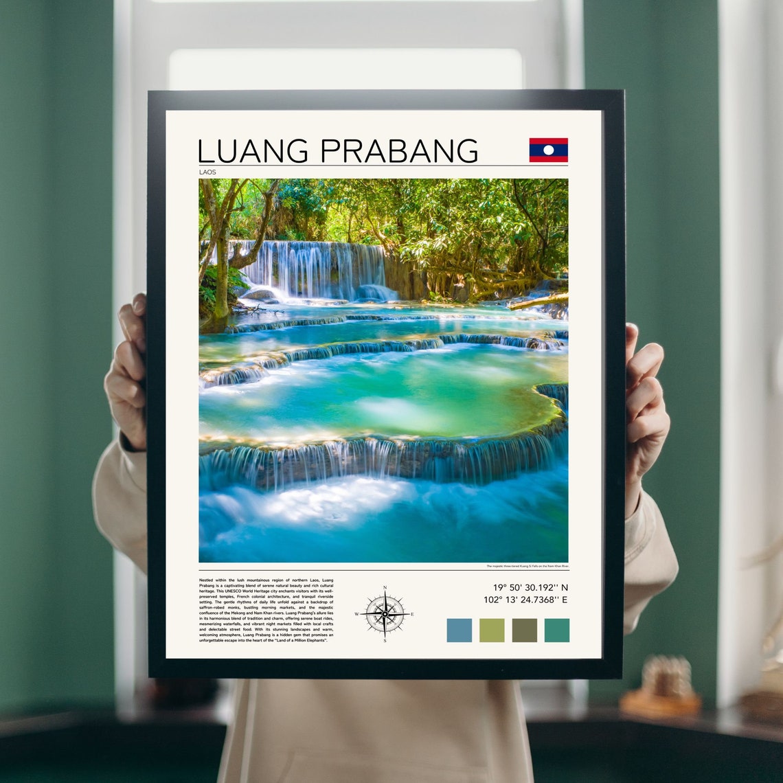 Luang Prabang Laos Turquoise Terraced Waterfall Jungle Travel Poster - Image 3