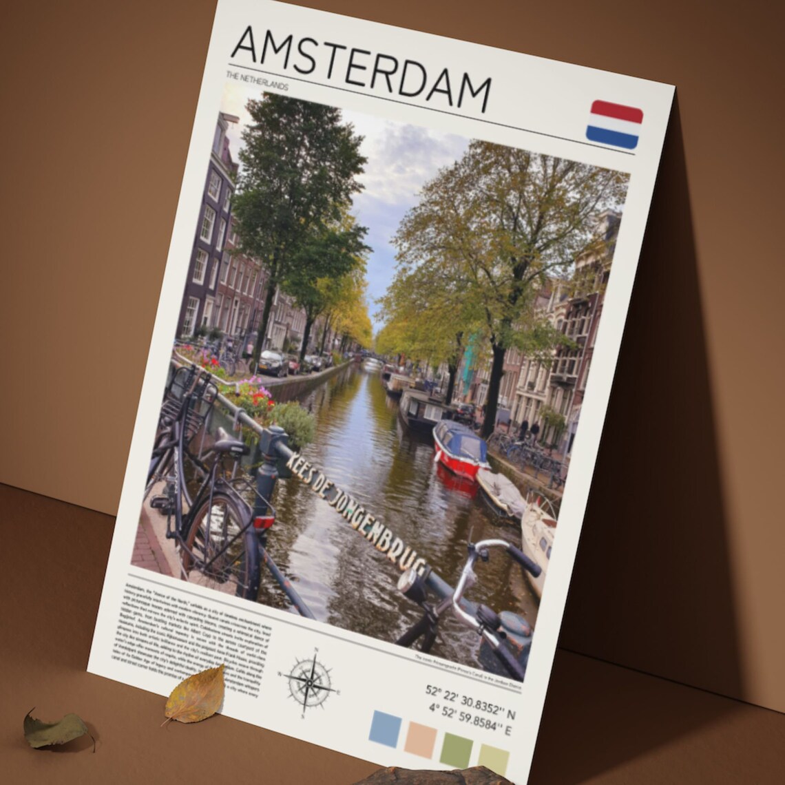 Amsterdam Netherlands Canal Bikes Bridge Minimalist Travel Poster - Image 5