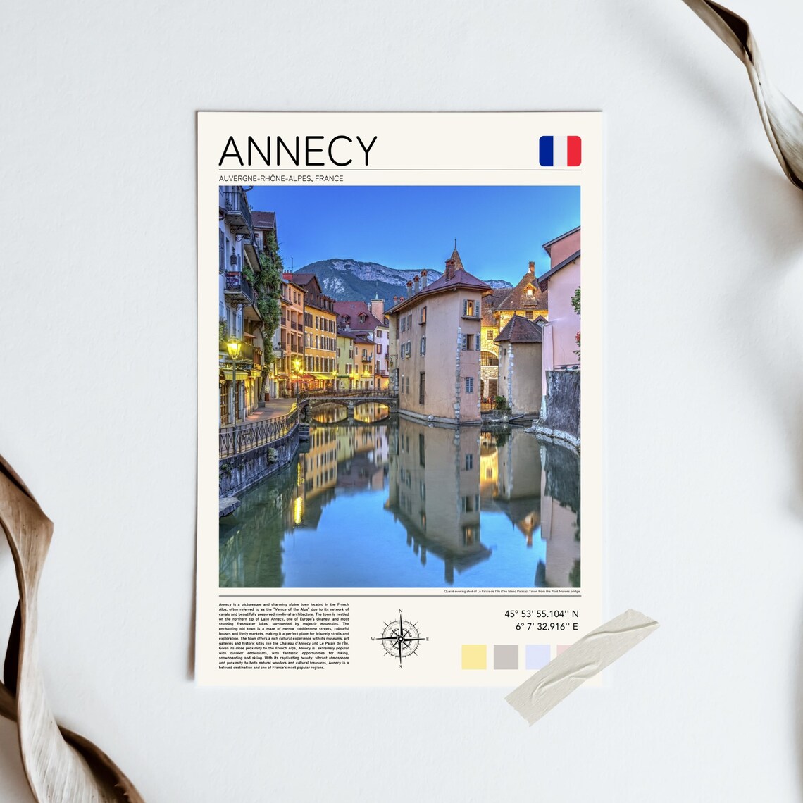 Annecy France Canal Old Town Evening Lights Alpine Lake Travel Poster - Image 2