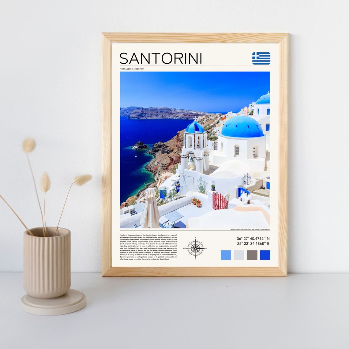 Santorini Greece Blue Domes White Buildings Aegean View Poster - Image 5