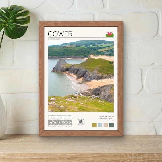 Gower Wales Dramatic Coastal Cliffs Beach Minimalist Travel Poster