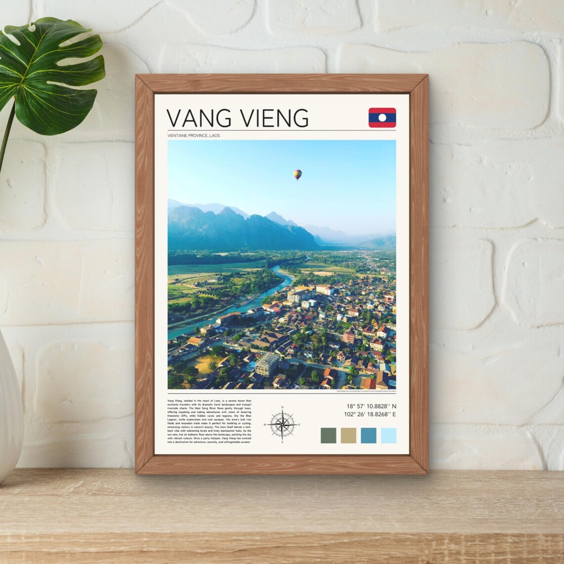 Vang Vieng Laos Aerial Town River Karst Mountains Balloon Poster