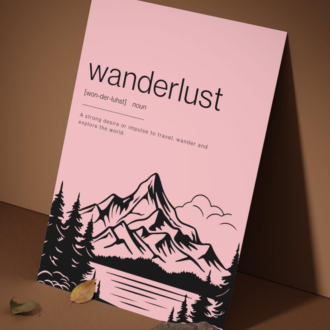 Wanderlust Definition Travel Quote Pink Mountain Silhouette Poster - Image 4