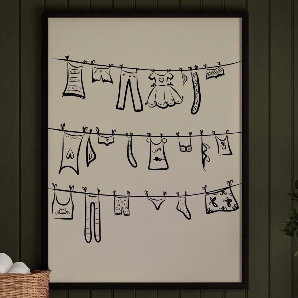 Clothesline Minimalist Line Art, Laundry Room Print - Image 3