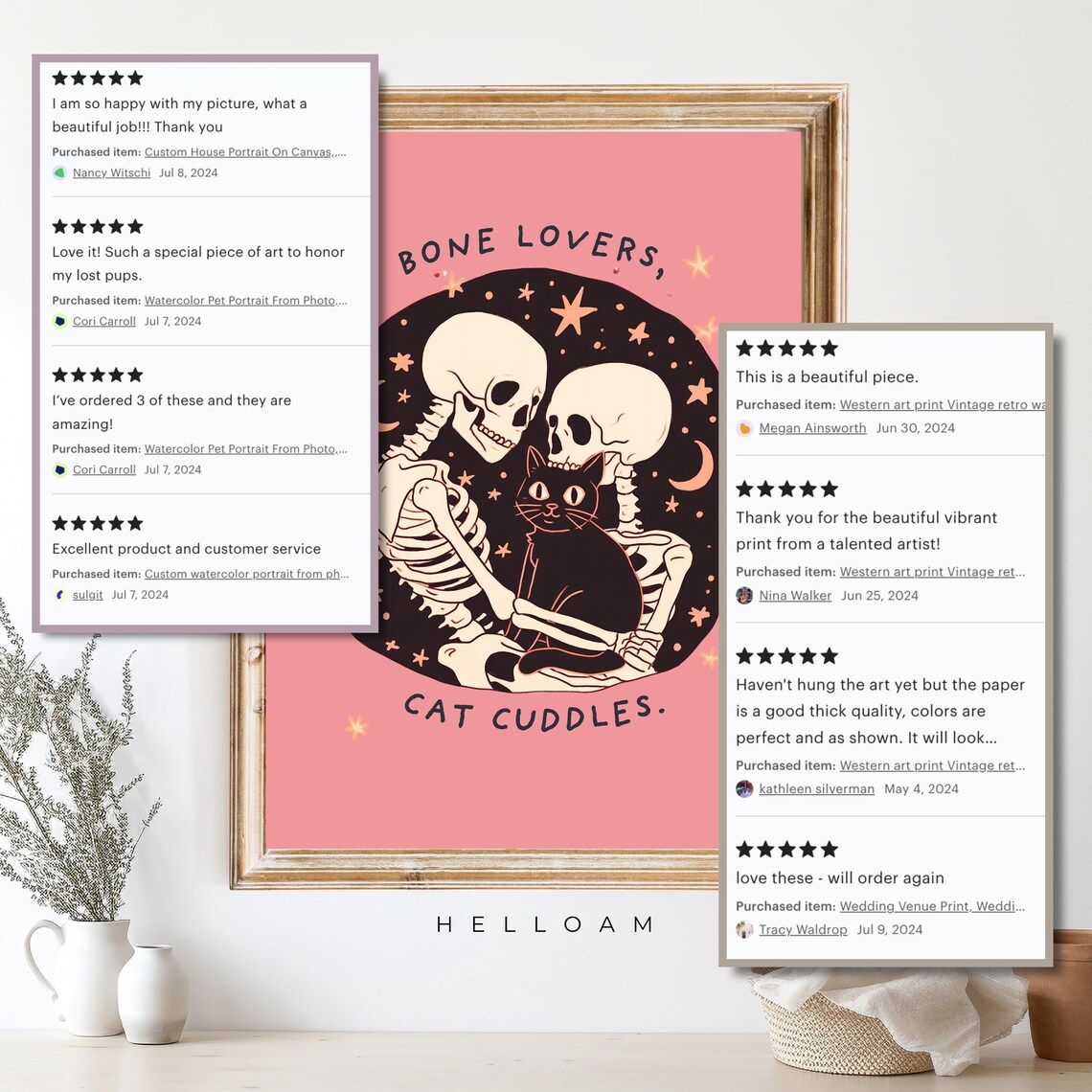 Bone Lovers Cat Cuddles Skeleton Couple Funny Quote Halloween Art Poster - Image 4